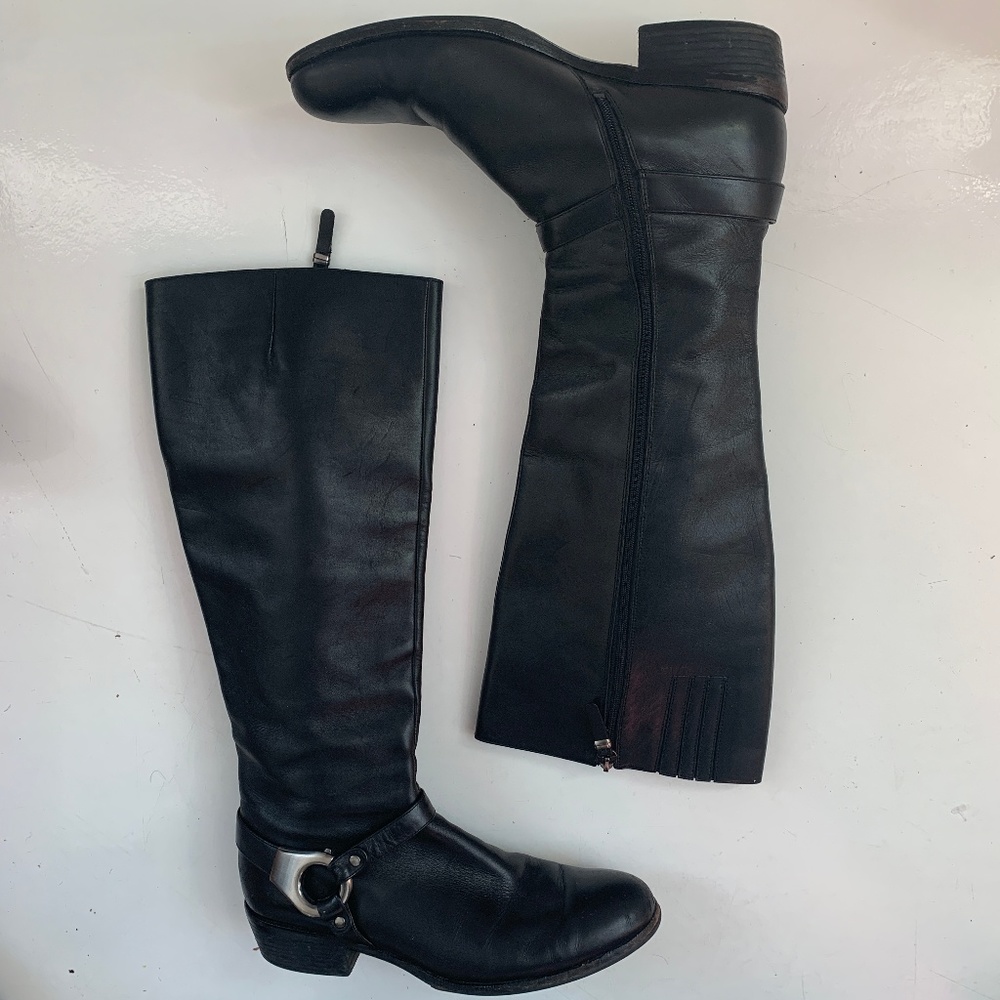 Via Spiga Kacey Black Leather Moto Riding Boots